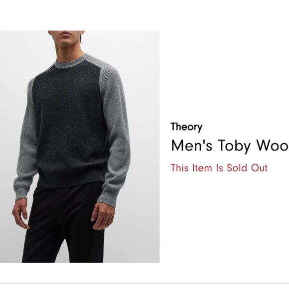 Theory Toby Sweater Colorblock Wool Cashmere Knit Crewneck Gray Men's Size XS - Picture 1 of 7